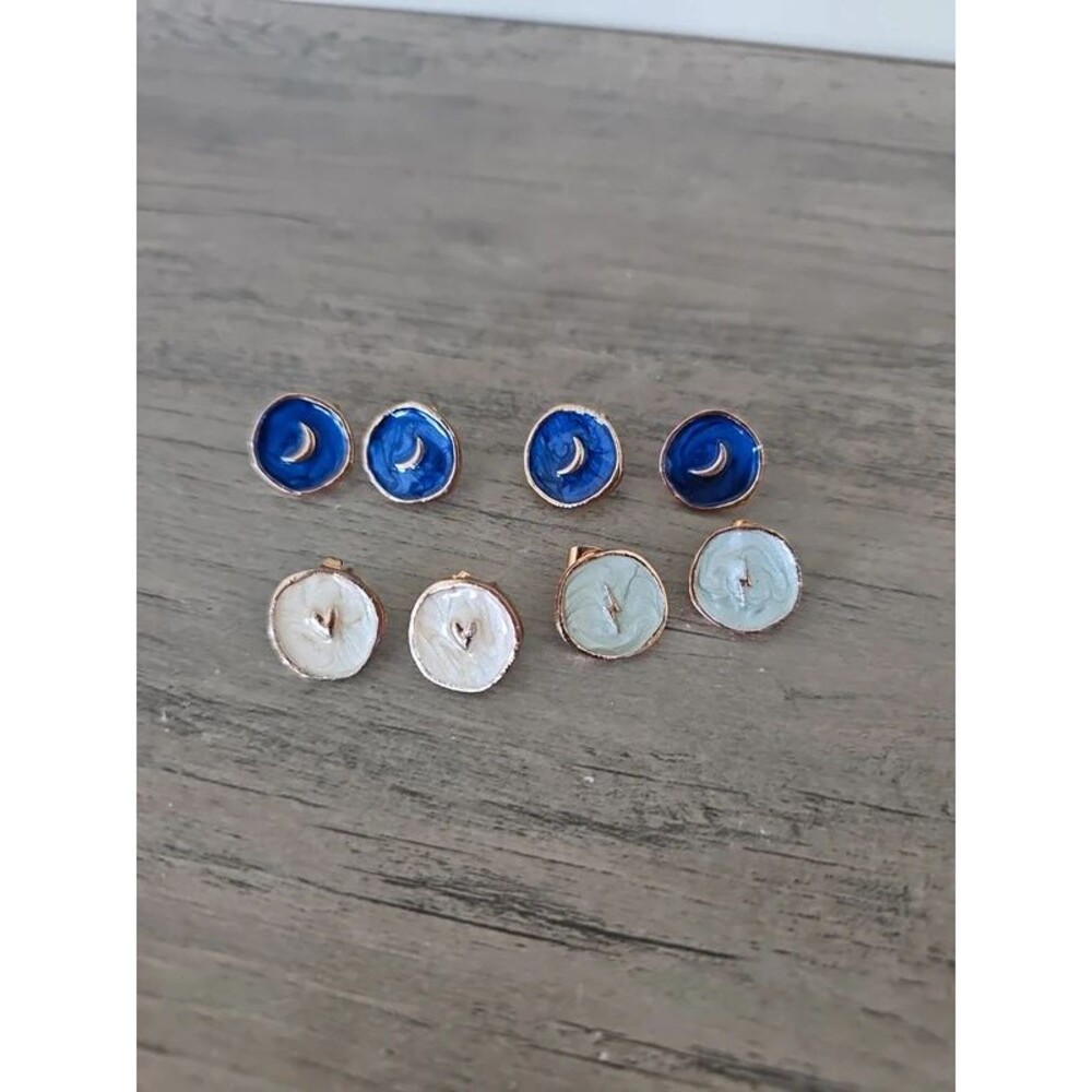 Irregular Circle Enamel Fashion Earrings heart moon blue light teal ivory
